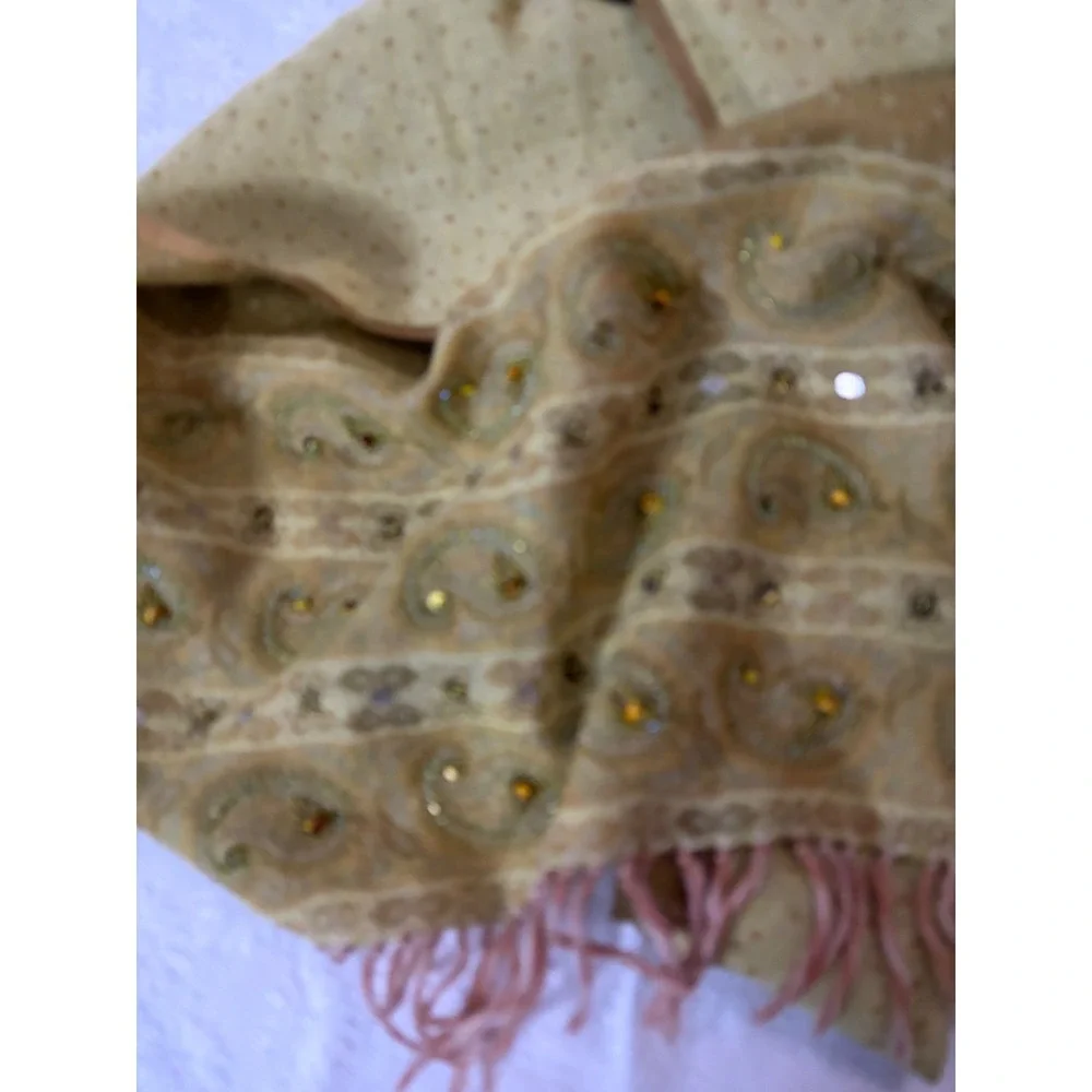 J. Jill 100% Wool Scarf Boho-Chic Earthy Ethnic Vintage Folkloric Charm   India